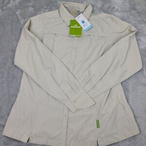 Kathmandu Womens' 10 Tan Lightweight Roll Tab Sleeve Button Front‎ Outdoor NWT